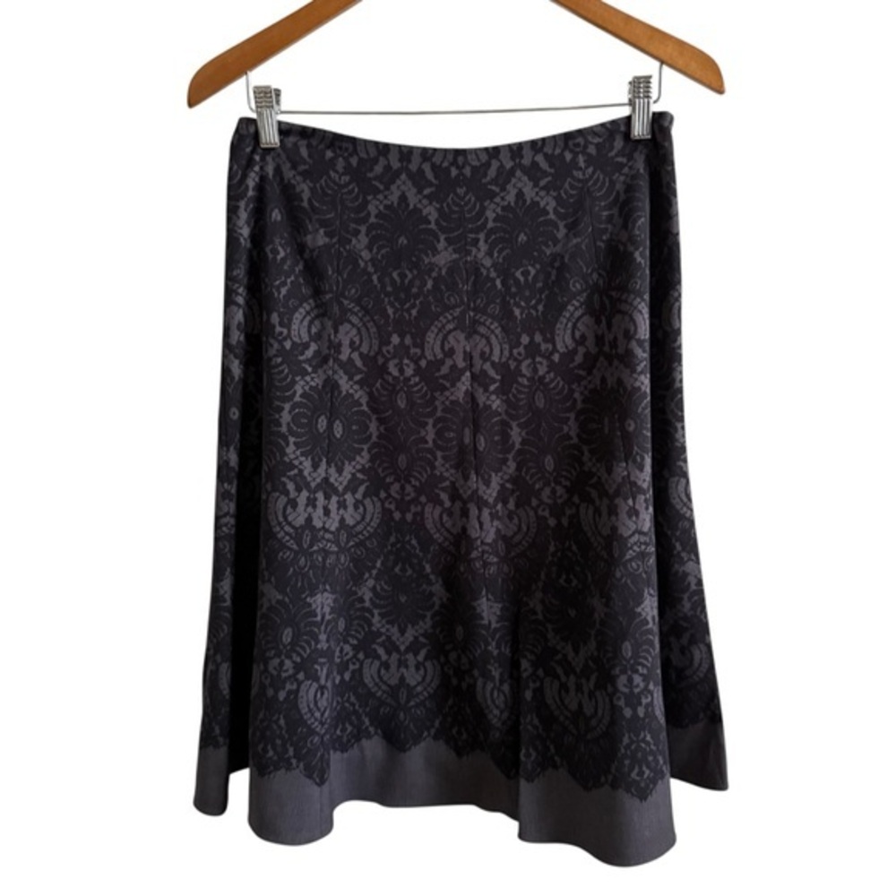 Tahari Black and Gray A-Line Skirt bohemian Goth dark romantic print